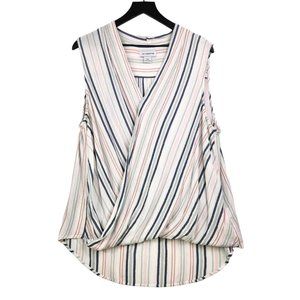 Liz Claiborne Sleeveless Top Size XXL Surplice Draped Front Striped Flowy